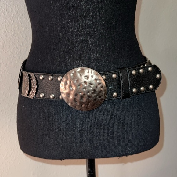 Women’s Vintage Silver Tone Coin Stretch Belt 80s Shiny Disc Metal Cincher Belt - Picture 3 of 16